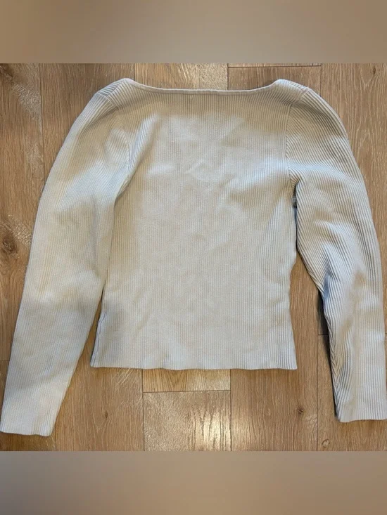 Babaton Beige Ribbed V-Neck Sweater - Picture 3 of 4